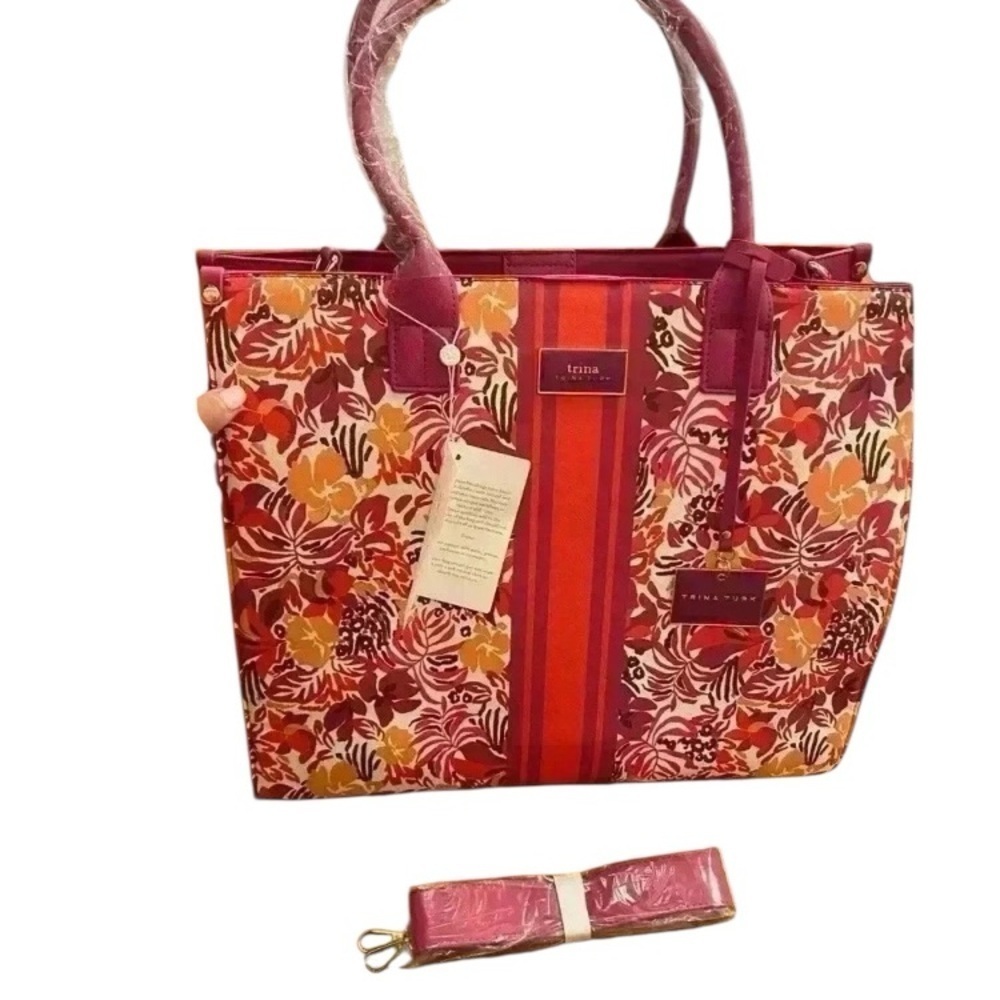 Trina Turk Women's Tote Adjustable Strap Faux Leather Spring Majorelle Garden